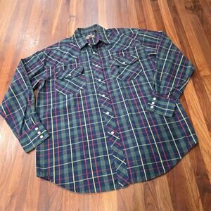 Vintage Men's Outlaw Western Wear Plaid Pearl Snap Size Large